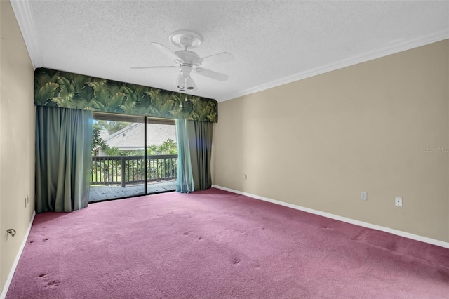 1001 Old Mill Pond Rd, Palm Harbor, FL 34683 - unfurnished room with carpet flooring, a ceiling fan, crown molding, a textured ceiling, and baseboards