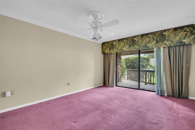 1001 Old Mill Pond Rd, Palm Harbor, FL 34683 - unfurnished room with carpet flooring, ceiling fan, a textured ceiling, baseboards, and crown molding