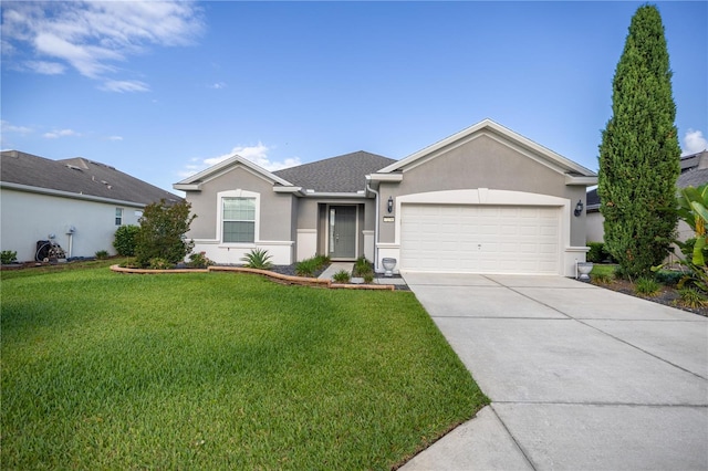 7270 SW 99th Cir, Ocala, FL 34481 - ranch-style home featuring stucco siding, an attached garage, a front yard, and driveway