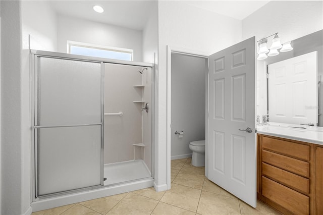 7270 SW 99th Cir, Ocala, FL 34481 - full bath with a shower stall, toilet, tile patterned floors, and vanity