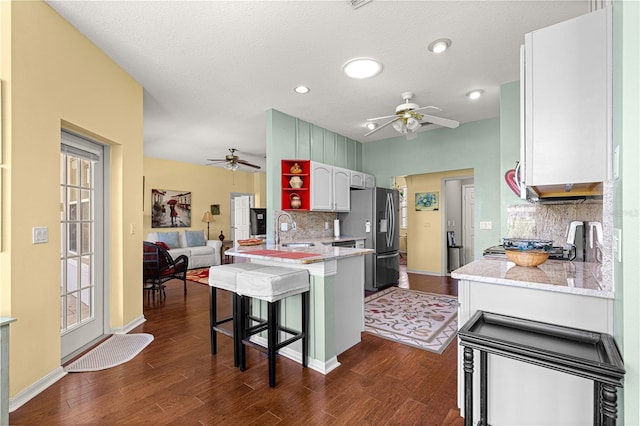 9628 SW 90th St, Ocala, FL 34481 - kitchen featuring ceiling fan, a sink, stainless steel fridge with ice dispenser, dark wood-type flooring, and recessed lighting