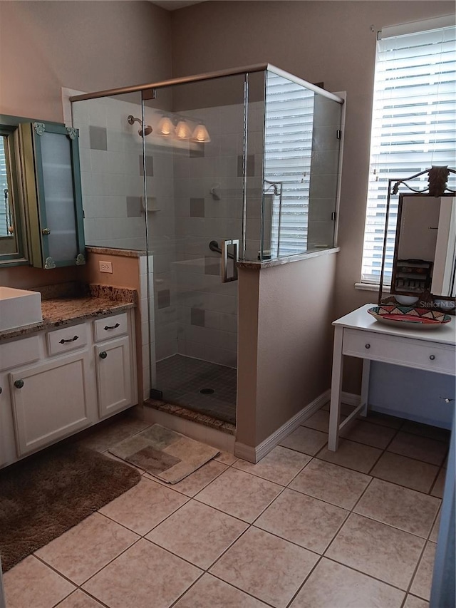9628 SW 90th St, Ocala, FL 34481 - full bath featuring tile patterned floors, a stall shower, and vanity