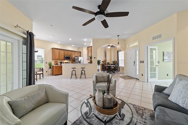 2631 SW 20th Cir, Ocala, FL 34471 - living area with a ceiling fan, light tile patterned floors, baseboards, and recessed lighting