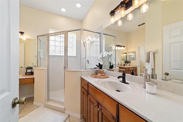2631 SW 20th Cir, Ocala, FL 34471 - full bathroom with tile patterned floors, a shower stall, and vanity