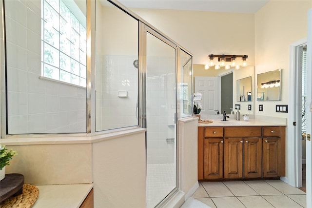 2631 SW 20th Cir, Ocala, FL 34471 - bathroom featuring a stall shower, vanity, and tile patterned flooring