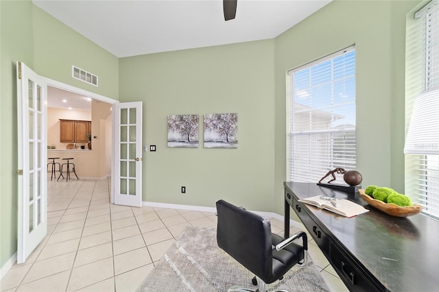 2631 SW 20th Cir, Ocala, FL 34471 - office space with french doors, light tile patterned floors, baseboards, and ceiling fan