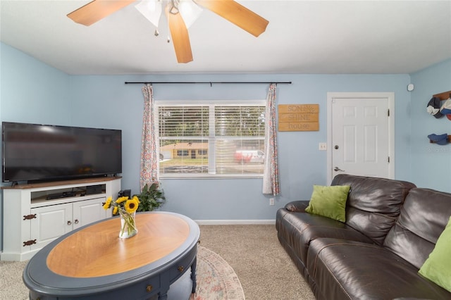 6060 SE 119th Pl, Belleview, FL 34420 - living room with carpet, ceiling fan, and baseboards