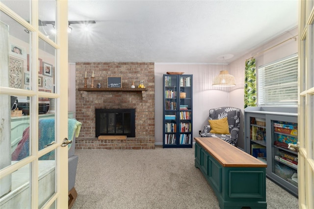 6060 SE 119th Pl, Belleview, FL 34420 - carpeted living area featuring a brick fireplace