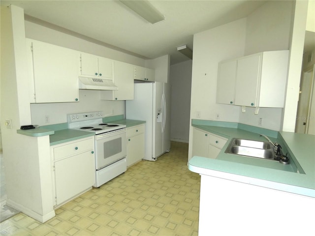 19026 SW 100th Pl, Dunnellon, FL 34432 - kitchen with white appliances, under cabinet range hood, light floors, a sink, and light countertops
