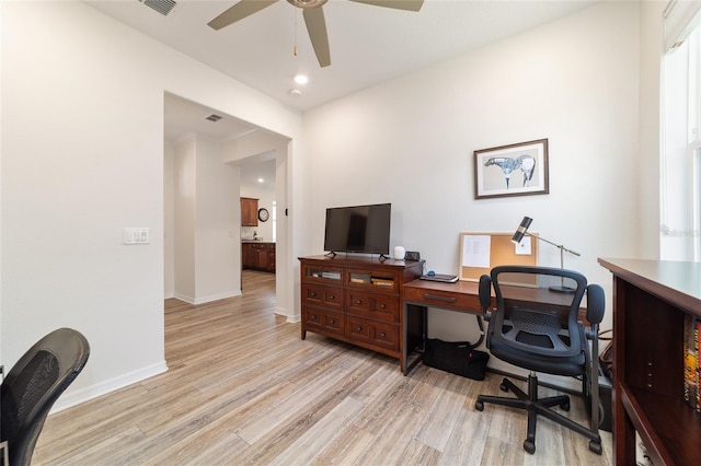 9309 SW 106th Ave, Ocala, FL 34481 - office space with light wood-style floors, a ceiling fan, baseboards, and recessed lighting