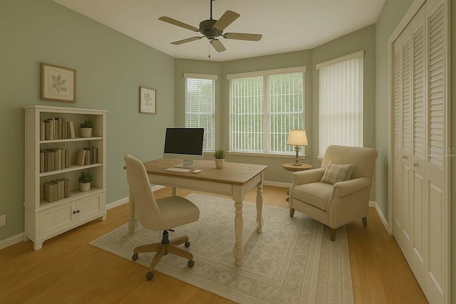 8926 SW 192nd Court Rd, Dunnellon, FL 34432 - office area featuring light wood-style floors, baseboards, and ceiling fan