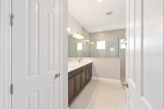 10569 SW 98th Pl, Ocala, FL 34481 - full bathroom with walk in shower, tile patterned flooring, and vanity