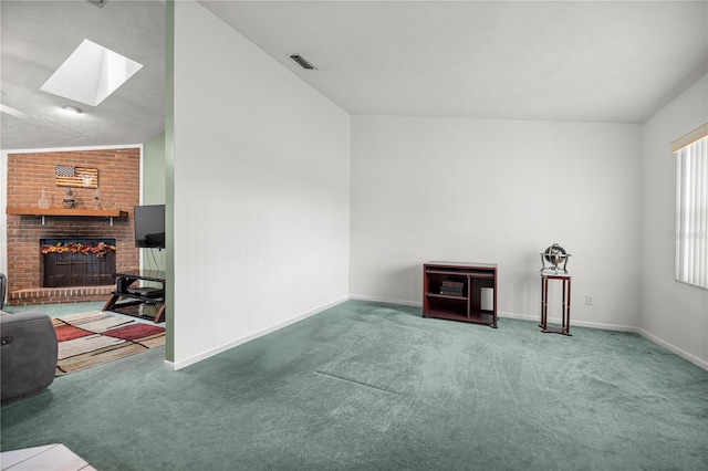 2521 NW 45th Pl, Ocala, FL 34475 - carpeted empty room with a skylight, a fireplace, and baseboards