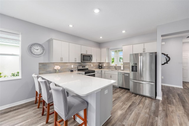 10427 SW 98th Place Rd, Ocala, FL 34481 - kitchen featuring appliances with stainless steel finishes, a sink, light countertops, tasteful backsplash, and a peninsula