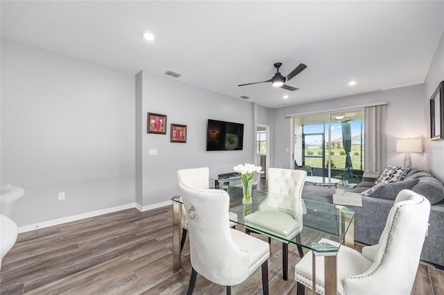 10427 SW 98th Place Rd, Ocala, FL 34481 - dining space with wood finished floors, ceiling fan, baseboards, and recessed lighting