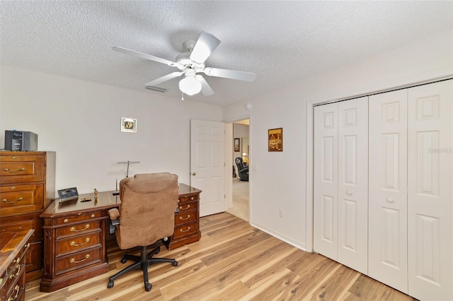 2608 Casso Ct, The Villages, FL 32162 - office space featuring light wood-type flooring, ceiling fan, and a textured ceiling