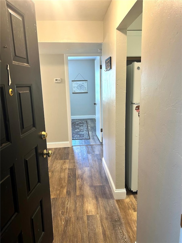 2715 NW 104th Ct Unit 1, Gainesville, FL 32606 - hallway featuring dark wood finished floors and baseboards