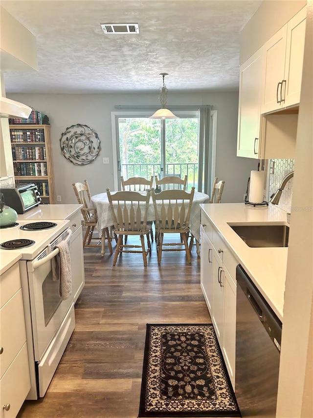 2715 NW 104th Ct Unit 1, Gainesville, FL 32606 - kitchen with white electric stove, black dishwasher, a sink, light countertops, and white cabinets