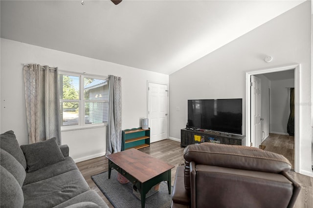9 Juniper Pass Trl, Ocala, FL 34480 - living area featuring lofted ceiling, wood finished floors, baseboards, and a ceiling fan
