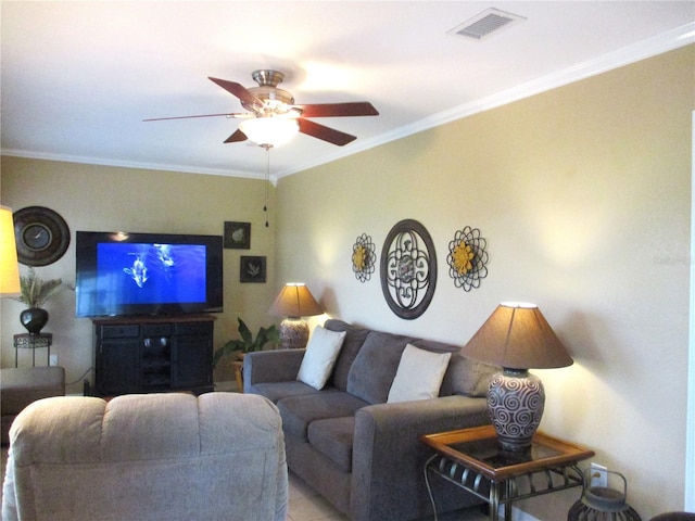 13762 SW 112th Ter, Dunnellon, FL 34432 - living room featuring a ceiling fan and crown molding