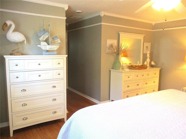 13762 SW 112th Ter, Dunnellon, FL 34432 - bedroom featuring crown molding, dark wood-style flooring, and ceiling fan
