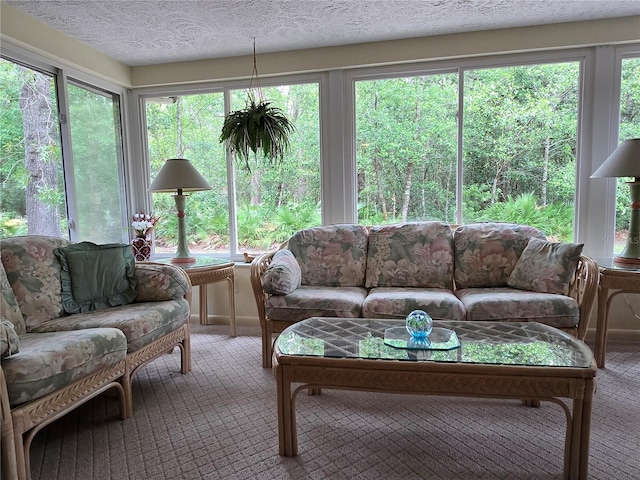 sunroom with carpet flooring and plenty of natural light