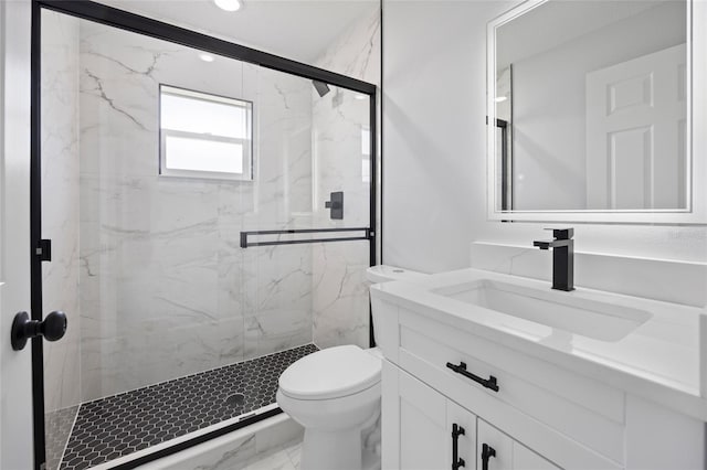 3079 SW 168th Loop, Ocala, FL 34473 - bathroom with vanity, marble finish flooring, and a marble finish shower