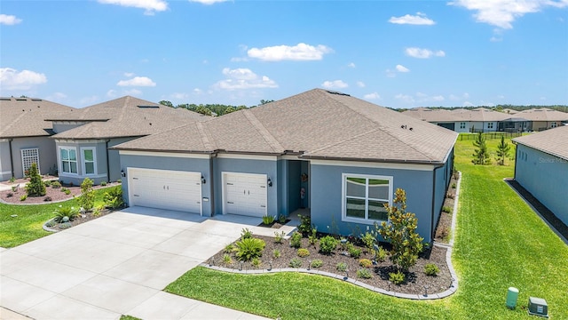 6046 SW 86th Cir, Ocala, FL 34481 - view of front of house featuring a garage, stucco siding, concrete driveway, roof with shingles, and a front lawn