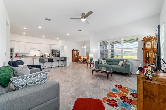 6046 SW 86th Cir, Ocala, FL 34481 - living area with a ceiling fan and recessed lighting