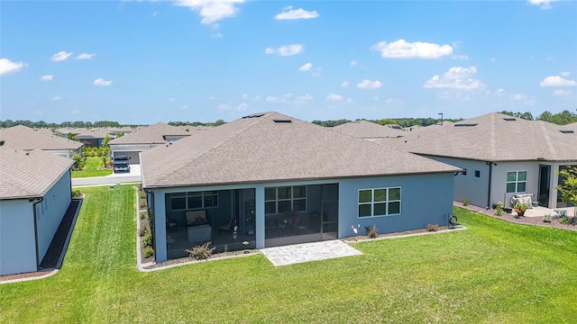 6046 SW 86th Cir, Ocala, FL 34481 - back of house with a sunroom, roof with shingles, a yard, and a residential view