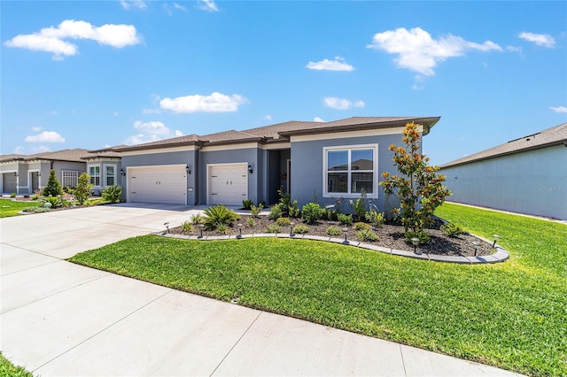 6046 SW 86th Cir, Ocala, FL 34481 - prairie-style home featuring an attached garage, concrete driveway, stucco siding, and a front lawn