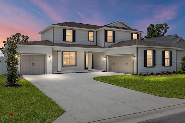 7624 SW 60th St, Ocala, FL 34474 - view of front of house featuring an attached garage, concrete driveway, a front yard, covered porch, and a shingled roof