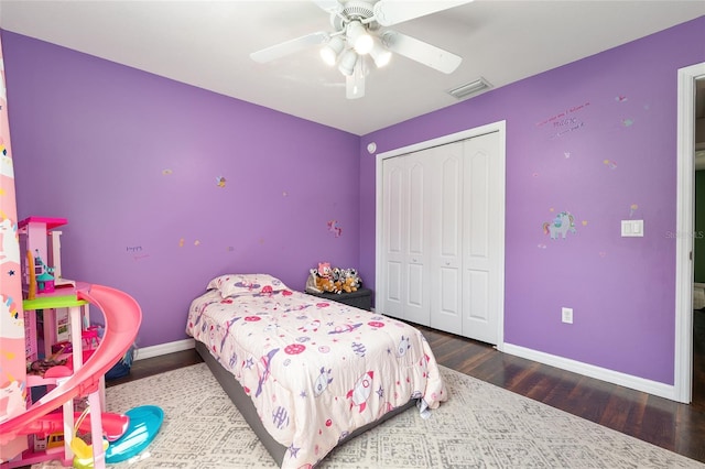 8053 SW 62nd Ave, Ocala, FL 34476 - bedroom featuring wood finished floors, baseboards, a closet, and a ceiling fan