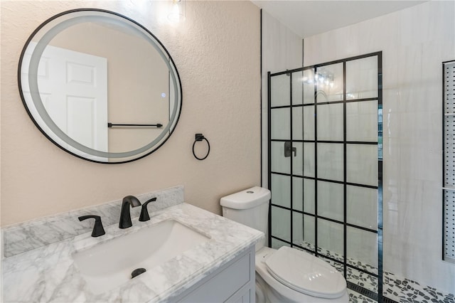 5193 NW 61st Ave, Ocala, FL 34482 - bathroom with walk in shower, toilet, vanity, and a textured wall