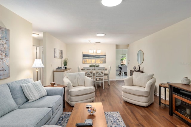 living room featuring dark wood-style floors and baseboards