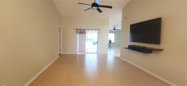 3891 N Grapefern Way, Beverly Hills, FL 34465 - unfurnished living room with a ceiling fan, baseboards, and high vaulted ceiling