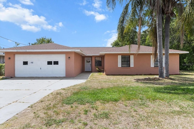 729 Sinclair Ter, Inverness, FL 34450 - ranch-style house featuring stucco siding, concrete driveway, an attached garage, and a front lawn