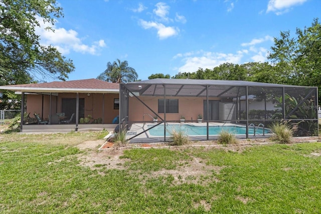 729 Sinclair Ter, Inverness, FL 34450 - rear view of property featuring an outdoor pool, a yard, and glass enclosure