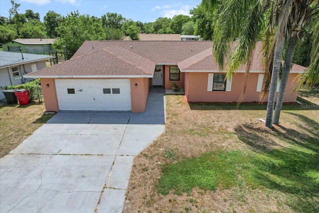 729 Sinclair Ter, Inverness, FL 34450 - ranch-style home with stucco siding, driveway, roof with shingles, and a front lawn