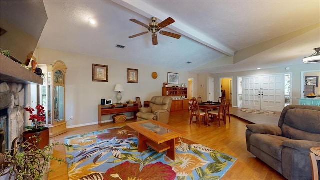 307 N Kinglet Ave, Hernando, FL 34442 - living area featuring wood finished floors, a fireplace, and ceiling fan