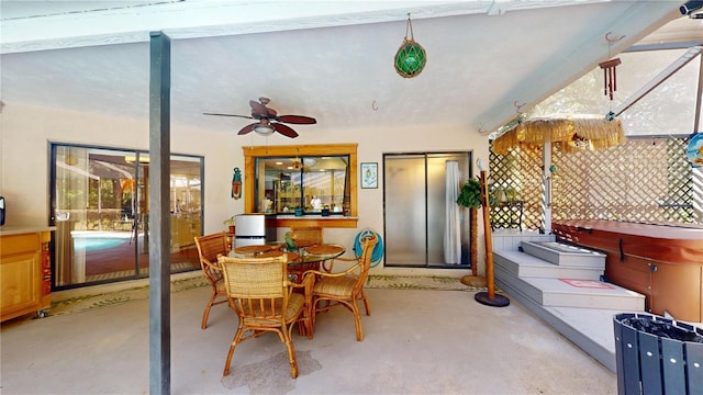307 N Kinglet Ave, Hernando, FL 34442 - view of patio / terrace featuring a ceiling fan, a hot tub, and outdoor dining area