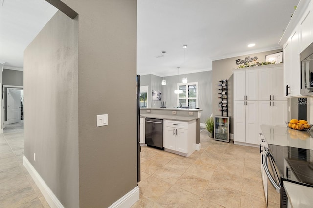 3612 SE 47th Ter, Ocala, FL 34480 - kitchen featuring dishwashing machine, ornamental molding, light countertops, white cabinetry, and beverage cooler