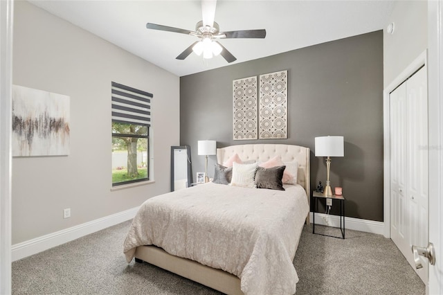 3612 SE 47th Ter, Ocala, FL 34480 - bedroom featuring carpet flooring, baseboards, a closet, and ceiling fan