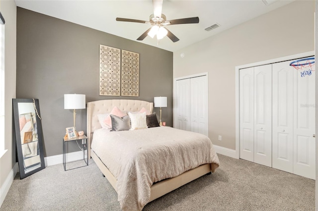 3612 SE 47th Ter, Ocala, FL 34480 - bedroom with carpet floors, two closets, baseboards, and ceiling fan
