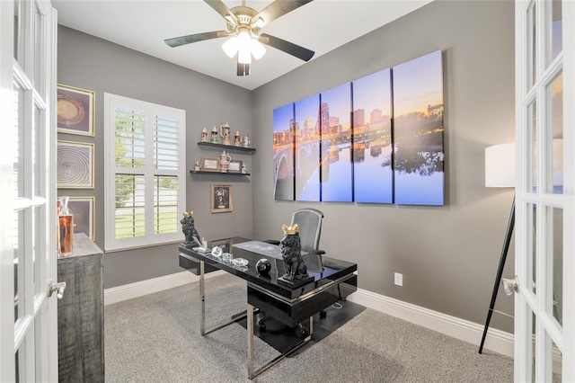 3612 SE 47th Ter, Ocala, FL 34480 - carpeted home office featuring ceiling fan and baseboards