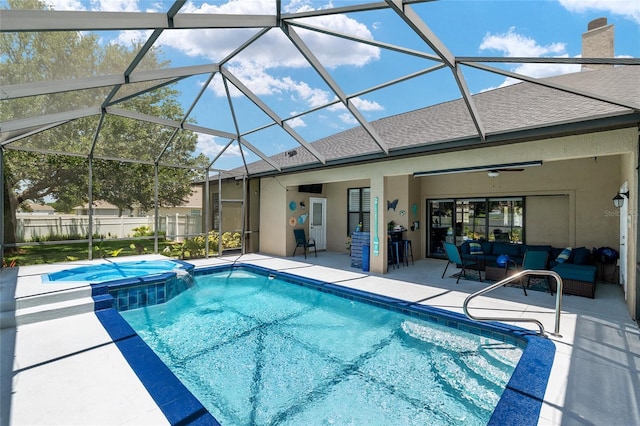 3612 SE 47th Ter, Ocala, FL 34480 - view of pool with a patio area, a pool with connected hot tub, a lanai, and fence