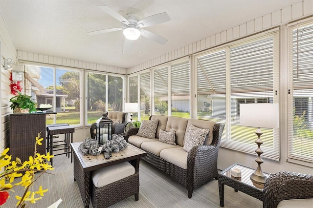 17576 SE 96th Ct, Summerfield, FL 34491 - sunroom / solarium featuring a ceiling fan and an outdoor living space