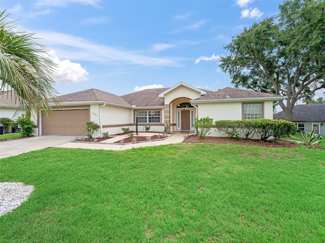 17233 SE 115th Terrace Rd, Summerfield, FL 34491 - single story home featuring stucco siding, a garage, concrete driveway, and a front yard