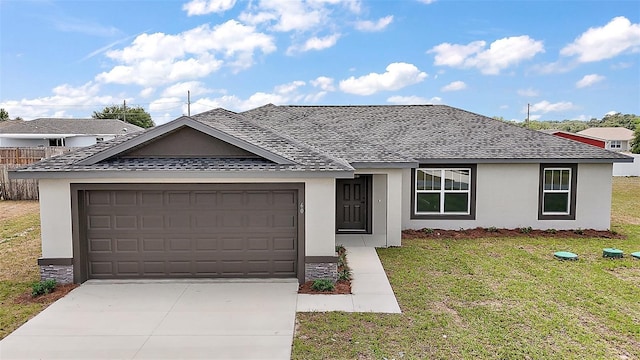 20 Emerald Trl, Ocala, FL 34472 - single story home with stucco siding, an attached garage, concrete driveway, a front yard, and roof with shingles