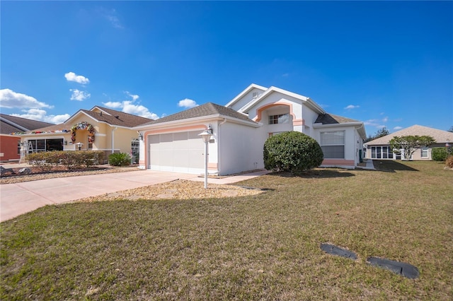 10444 S Clint Loop, Floral City, FL 34436 - ranch-style house featuring an attached garage, concrete driveway, a front lawn, and stucco siding